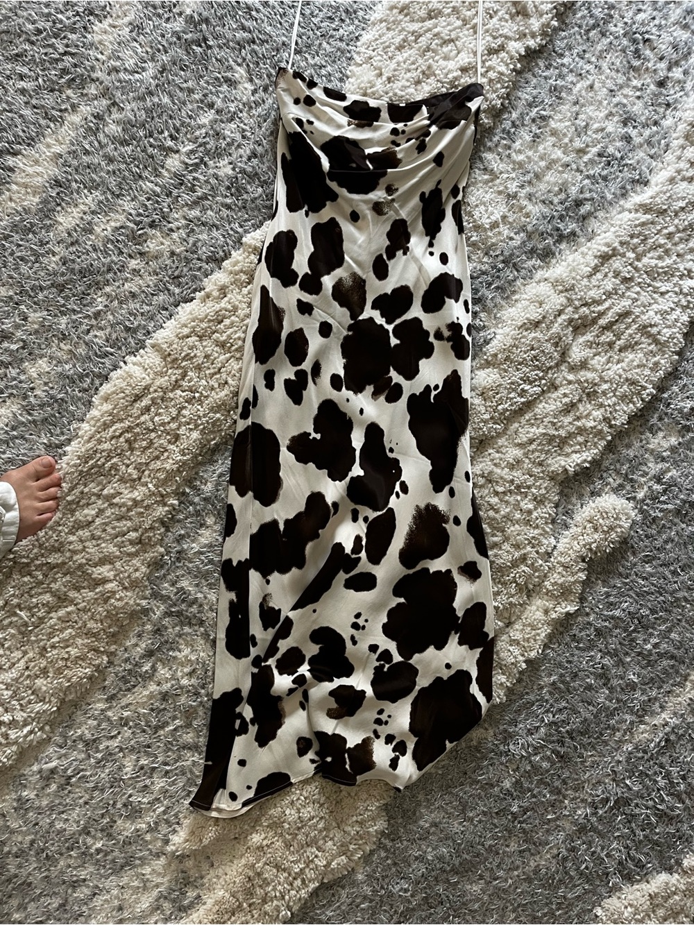 Cow Print Slip Dress with Spaghetti Straps - Brown& White
